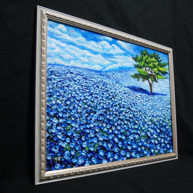 油絵 絵画 原画【幸せを呼ぶネモフィラブルー】ネモフィラ 花 青