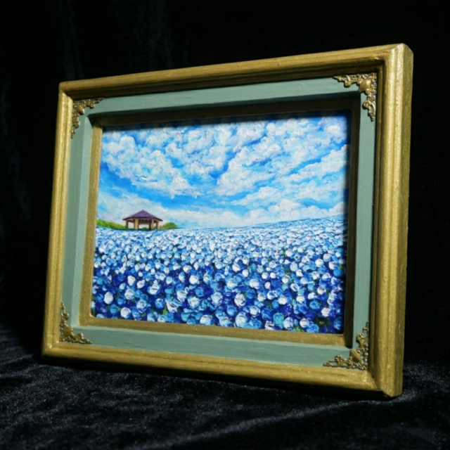 風と光の物語｜100万本のネモフィラ「花の丘」油彩画 インテリアアート