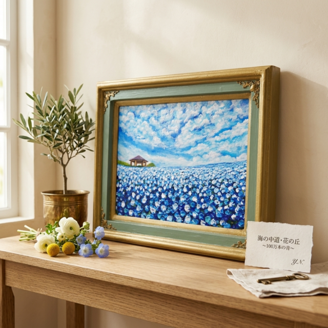 風と光の物語｜100万本のネモフィラ「花の丘」油彩画 インテリアアート