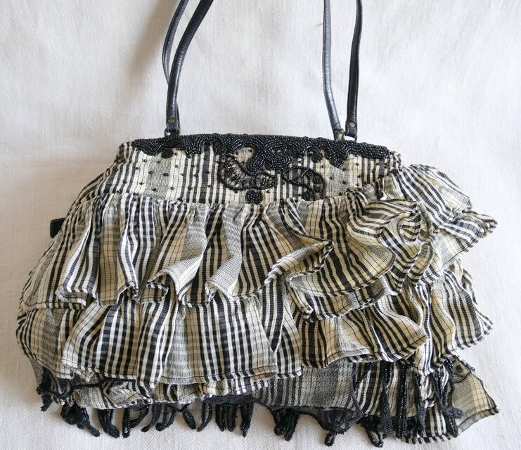 Jamin Puech Paris】白×黒チェック チュールとビーズ刺しゅう飾り