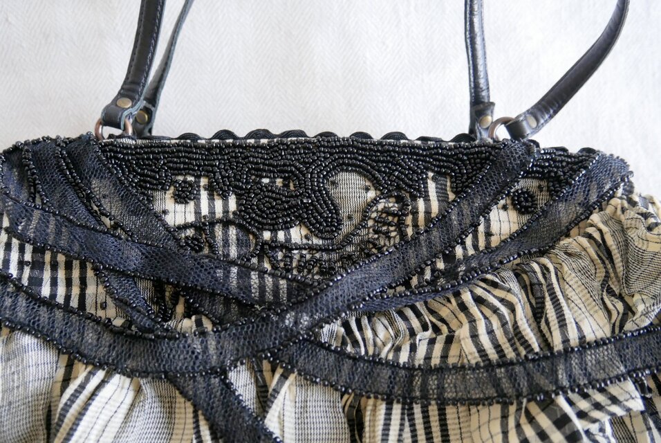 Jamin Puech Paris】白×黒チェック チュールとビーズ刺しゅう飾り