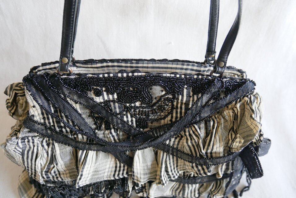 Jamin Puech Paris】白×黒チェック チュールとビーズ刺しゅう飾り