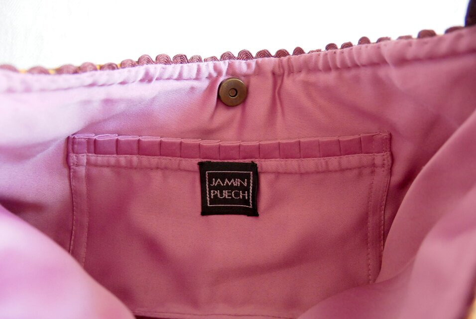 Jamin Puech Paris】ブラウン色に2輪の花 スパンコール飾り 横長型の