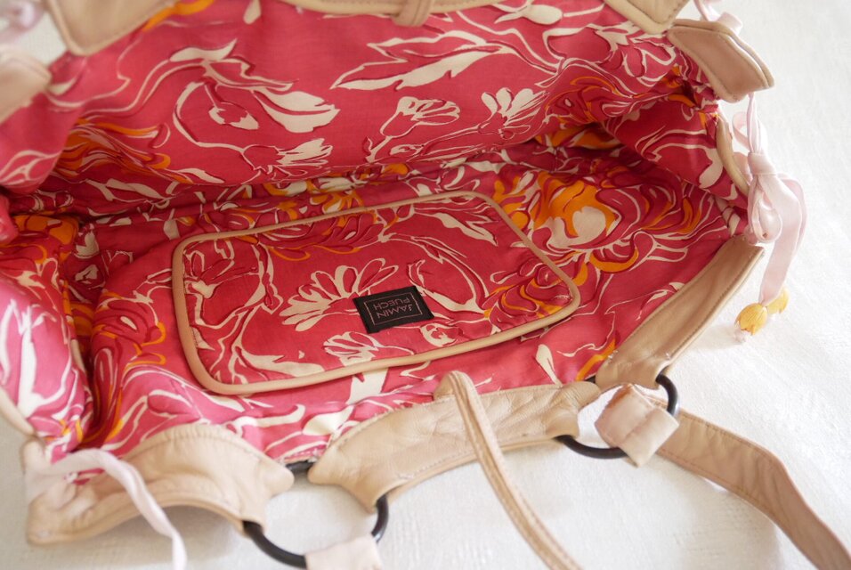 Jamin Puech Paris】淡いピンクにオレンジ色の菊花 シノワズリ刺しゅう