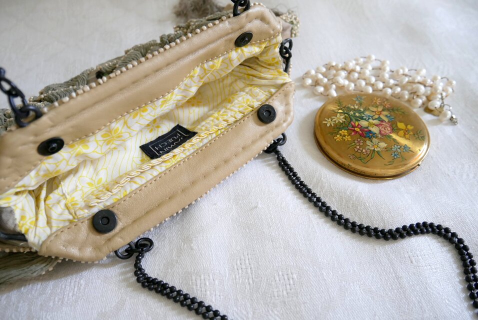 Jamin Puech Paris】ベージュ＆グレー色 シフォンのフリル飾り 