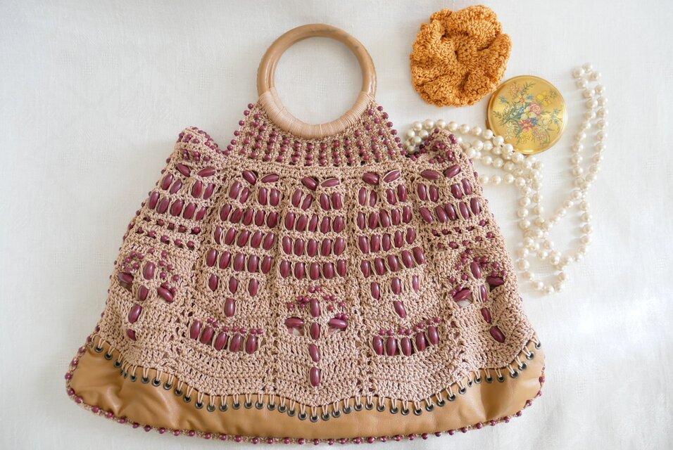 JAMIN PUECH ビーズ装飾 パーティーバッグ Jamin Puech Paris】ウッドビーズ飾り 編み込みとレザーの