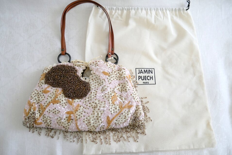 Jamin Puech Paris】クリーム&ピンク色 フローラルのスパンコール 