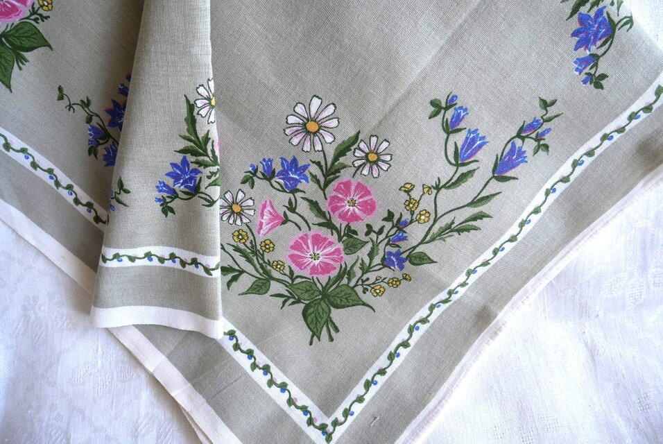 花柄刺繍 ヴィンテージ テーブルクロス ヴィンテージ フィレレース