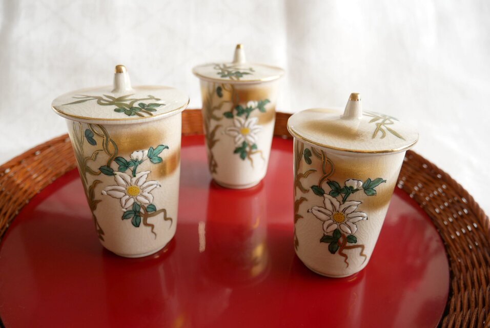 九谷焼 掬翠 蓋付き湯呑茶碗 3客セット | iichi 日々の暮らしを