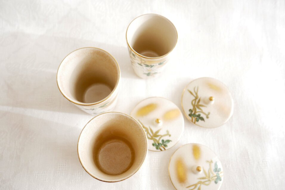 九谷焼 掬翠 蓋付き湯呑茶碗 3客セット | iichi 日々の暮らしを