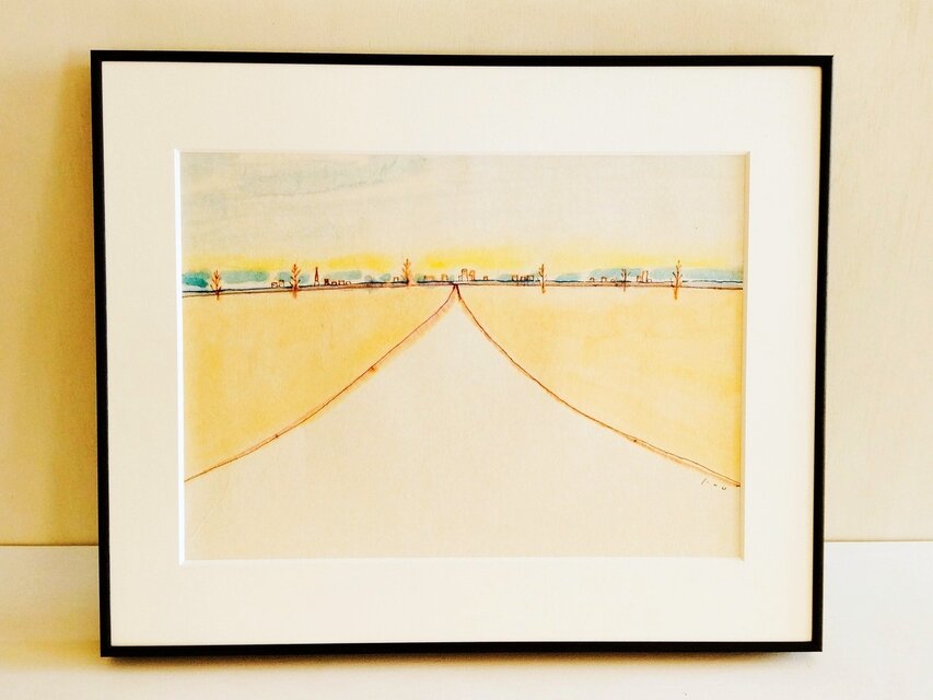 原画「隣町へ続く道」※四つ切サイズ額縁入り 水彩・イラスト・絵画