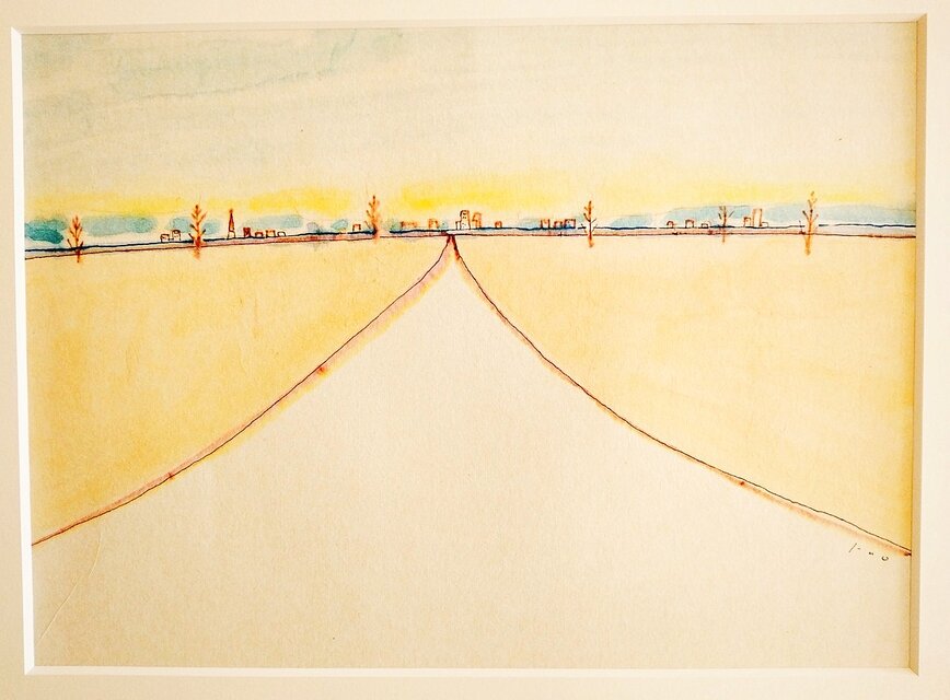 原画「隣町へ続く道」※四つ切サイズ額縁入り 水彩・イラスト・絵画
