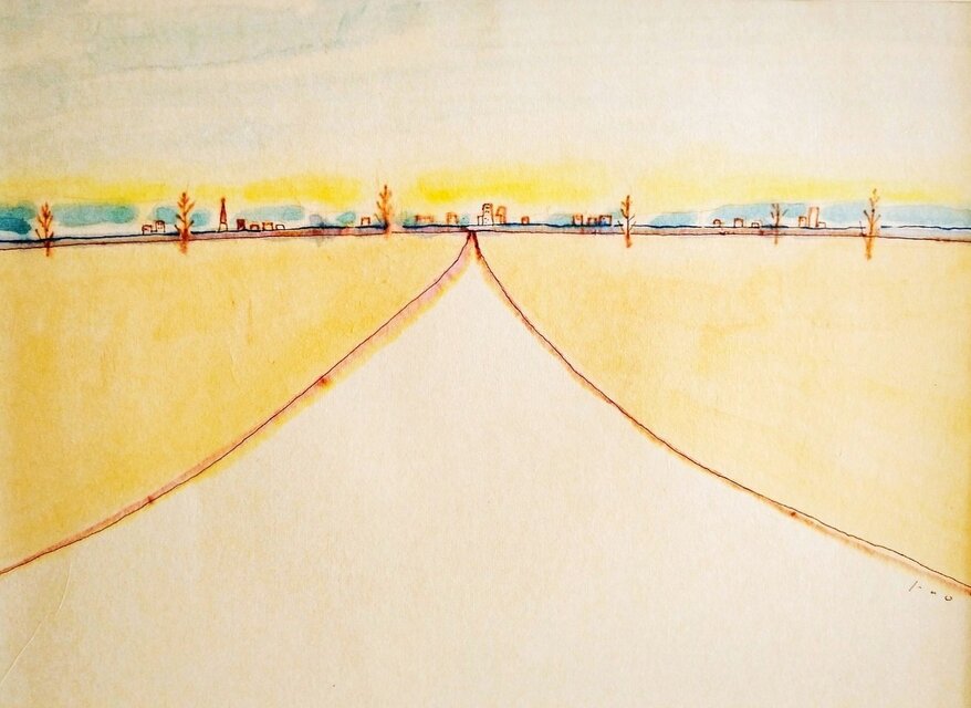原画「隣町へ続く道」※四つ切サイズ額縁入り 水彩・イラスト・絵画