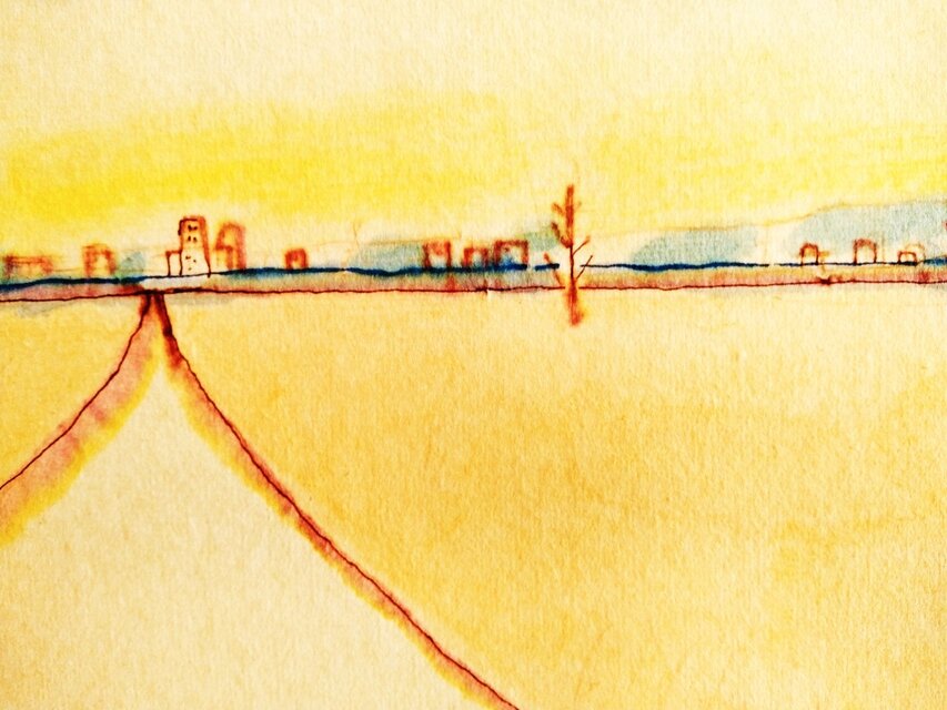 原画「隣町へ続く道」※四つ切サイズ額縁入り 水彩・イラスト・絵画