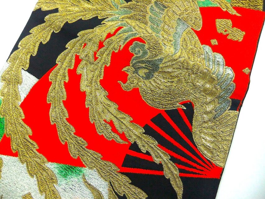16)2452】30×86cm/鳳凰文様/テーブルセンター/和風/帯リメイク/日本製