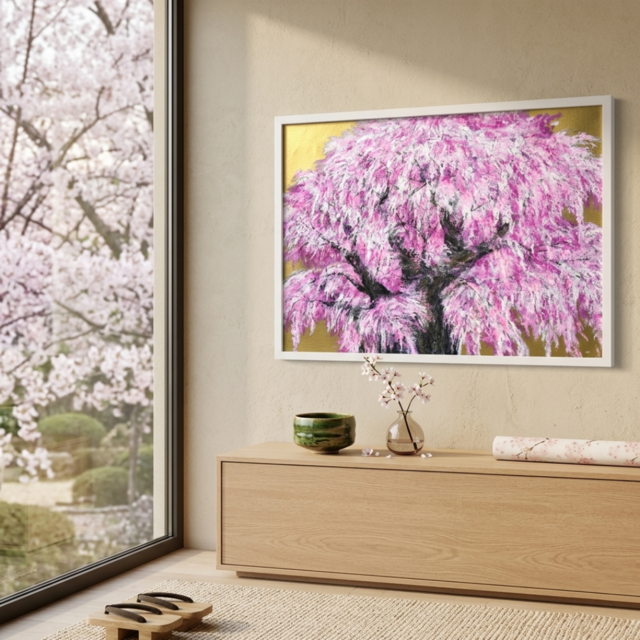 油絵/一点物】至福の輝き『黄金に輝く桜の大樹』 | iichi 日々の暮らし