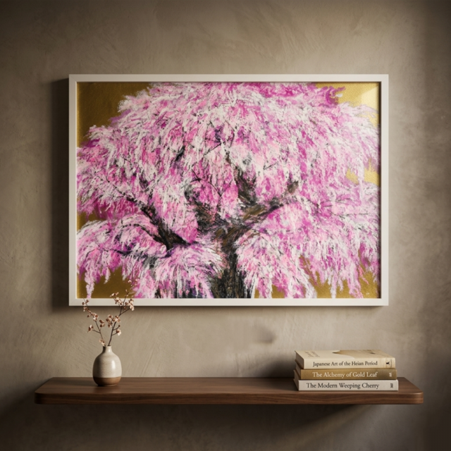 油絵　絵画　油彩　一点物 油絵/一点物】至福の輝き『黄金に輝く桜の大樹』 | iichi 日々の暮らし