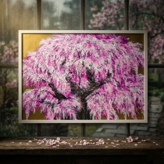 油絵/一点物】至福の輝き『黄金に輝く桜の大樹』 | iichi 日々の暮らし