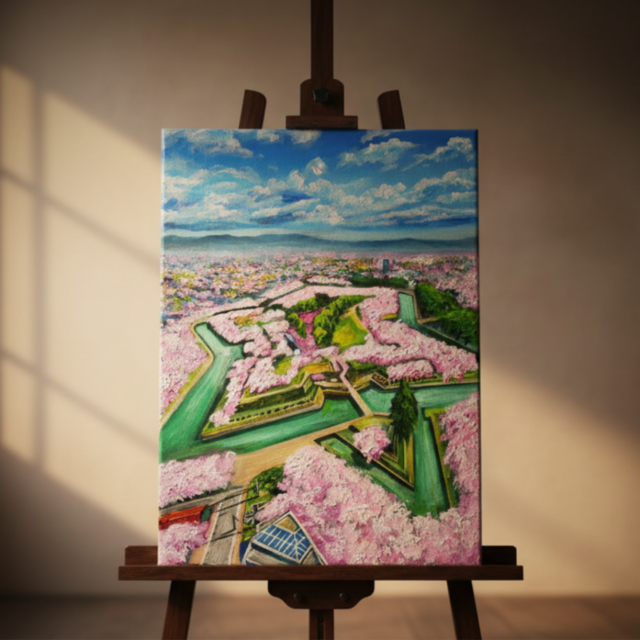 油絵 原画『北の大地に咲く、桃色の星』一点物 油彩画 絵画 風景画