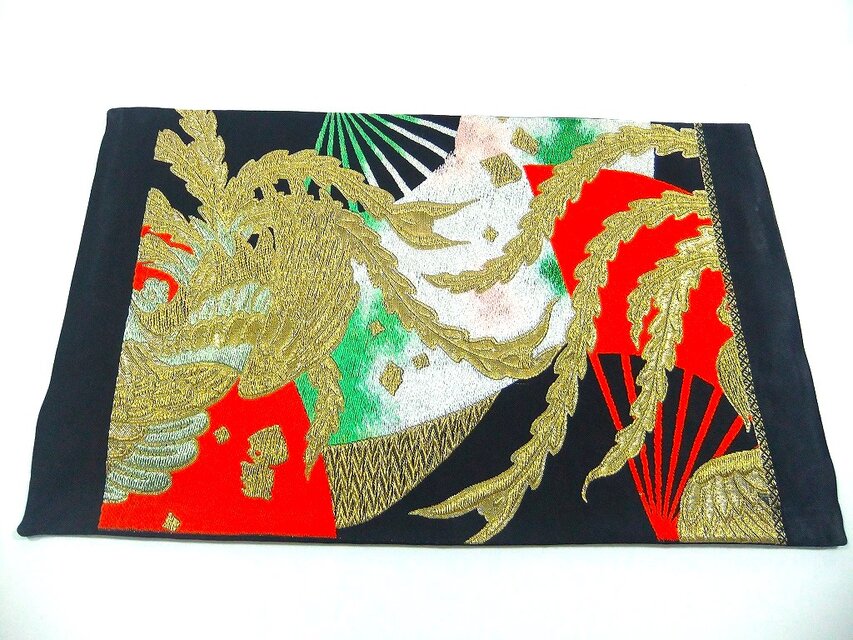 16)2453】30×50cm/鳳凰羽文様/テーブルセンター/和風/帯リメイク/日本