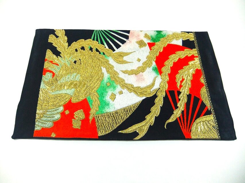 16)2453】30×50cm/鳳凰羽文様/テーブルセンター/和風/帯リメイク/日本