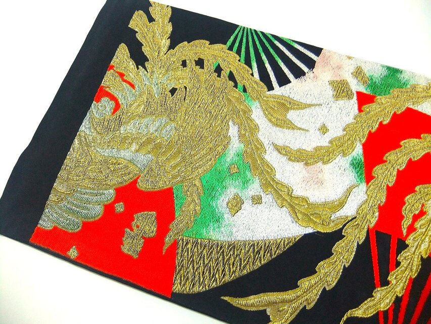 16)2453】30×50cm/鳳凰羽文様/テーブルセンター/和風/帯リメイク/日本