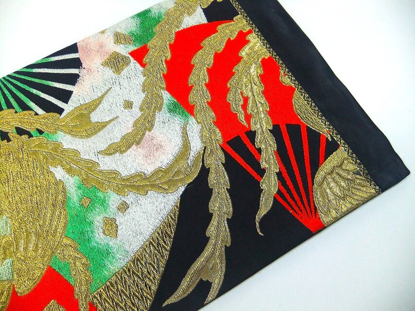 16)2453】30×50cm/鳳凰羽文様/テーブルセンター/和風/帯リメイク/日本