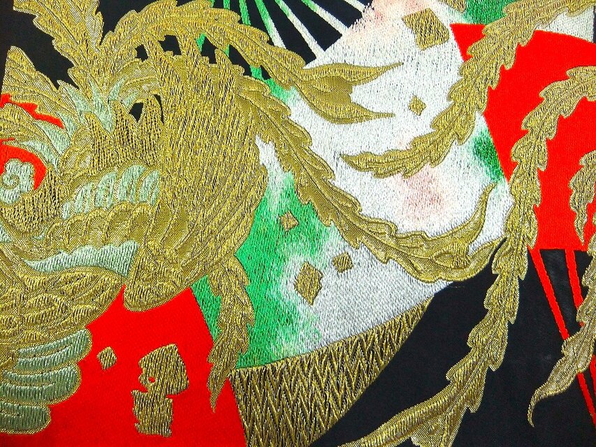 テーブルランナー　吉祥鳳凰　帯リメイク 16)2453】30×50cm/鳳凰羽文様/テーブルセンター/和風/帯リメイク/日本