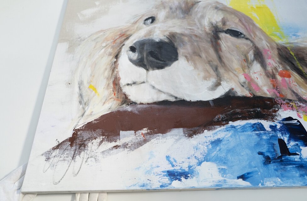 a dog / ミニチュアダックスの現代アート作品 1メートル正方形作品