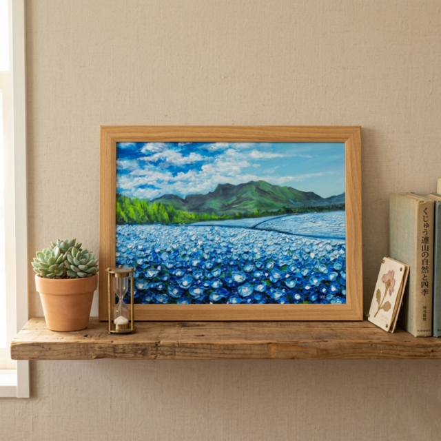 油彩画【幸せを運ぶネモフィラの花園】原画一点物・インテリア・ギフト