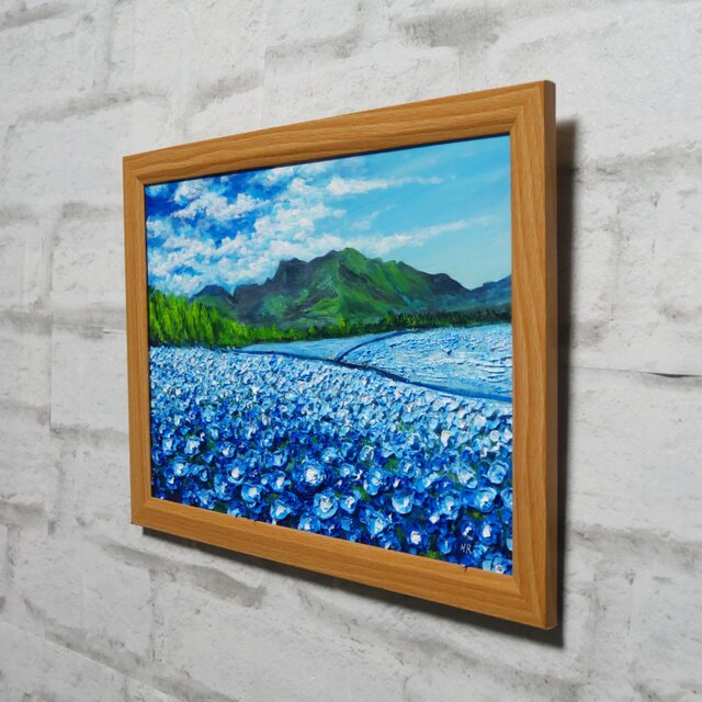 油彩画【幸せを運ぶネモフィラの花園】原画一点物・インテリア・ギフト