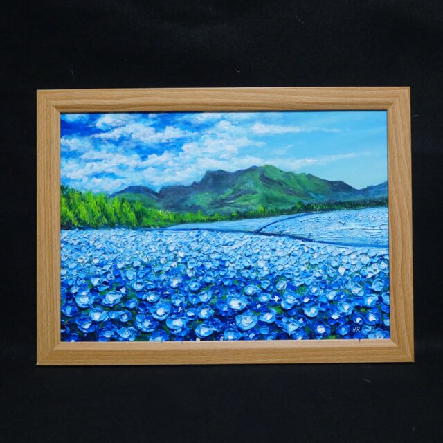 油彩画【幸せを運ぶネモフィラの花園】原画一点物・インテリア・ギフト