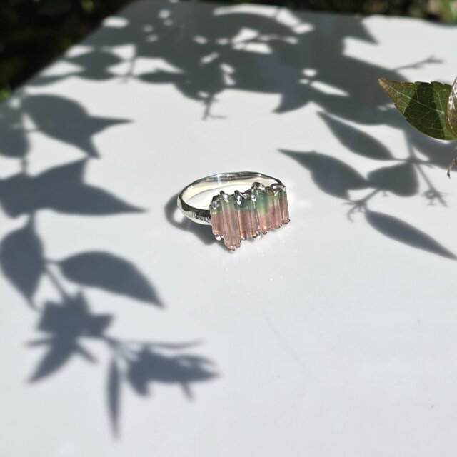 バイカラー トルマリン 原石のリズム 2.14ct ツメ留め シルバーSV925