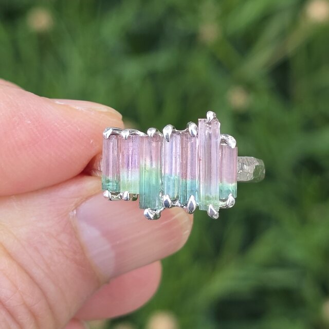 バイカラー トルマリン 原石のリズム 2.14ct ツメ留め シルバーSV925