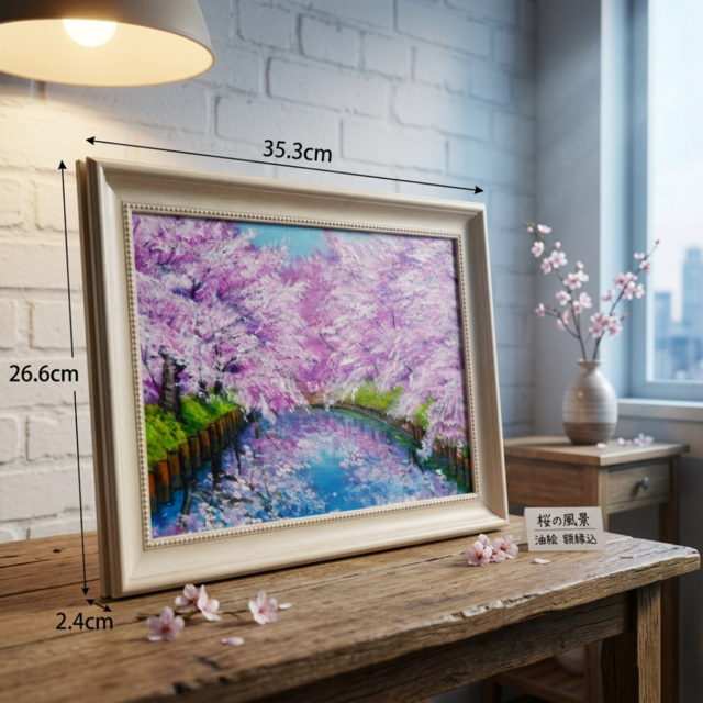 一点物 油絵 原画【春の目覚め ～水面に映る夢～】風景画 油彩画 青