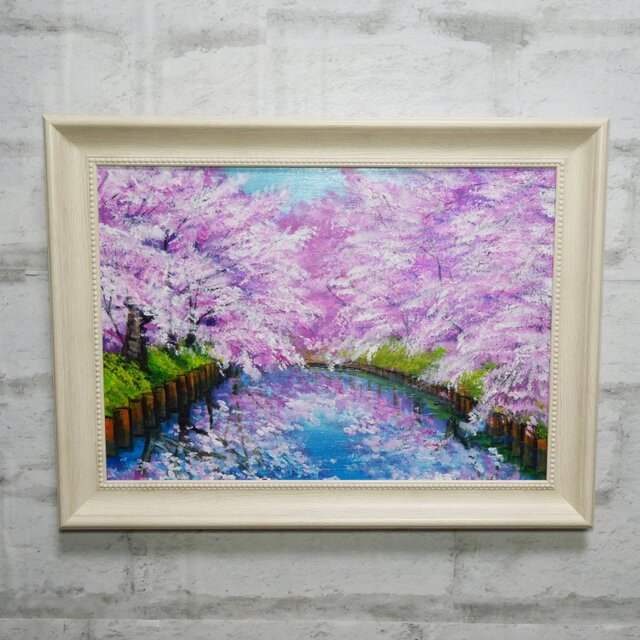 一点物 油絵 原画【春の目覚め ～水面に映る夢～】風景画 油彩画 青