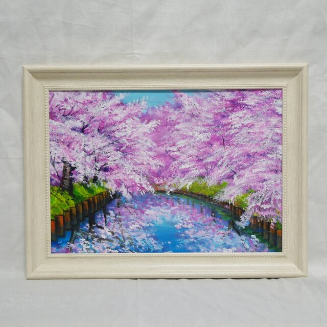 一点物 油絵 原画【春の目覚め ～水面に映る夢～】風景画 油彩画 青