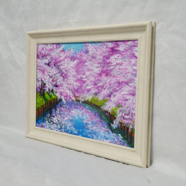 一点物 油絵 原画【春の目覚め ～水面に映る夢～】風景画 油彩画 青