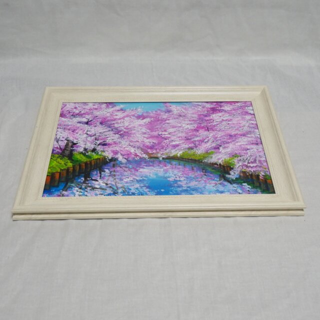 一点物 油絵 原画【春の目覚め ～水面に映る夢～】風景画 油彩画 青