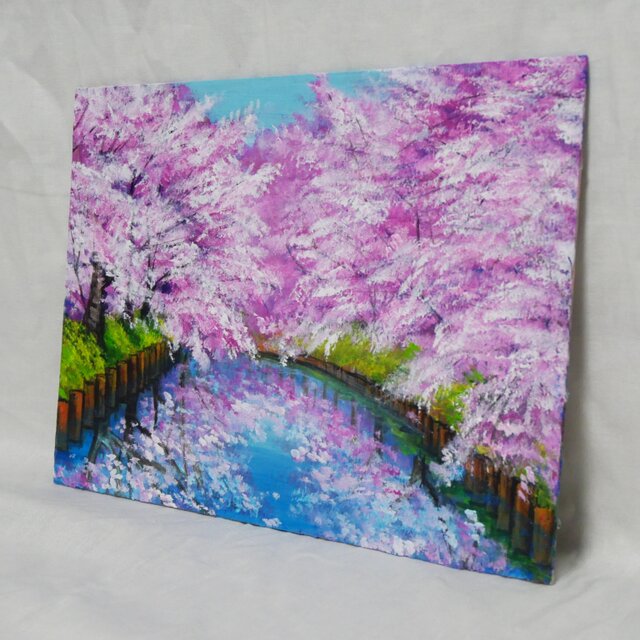 一点物 油絵 原画【春の目覚め ～水面に映る夢～】風景画 油彩画 青