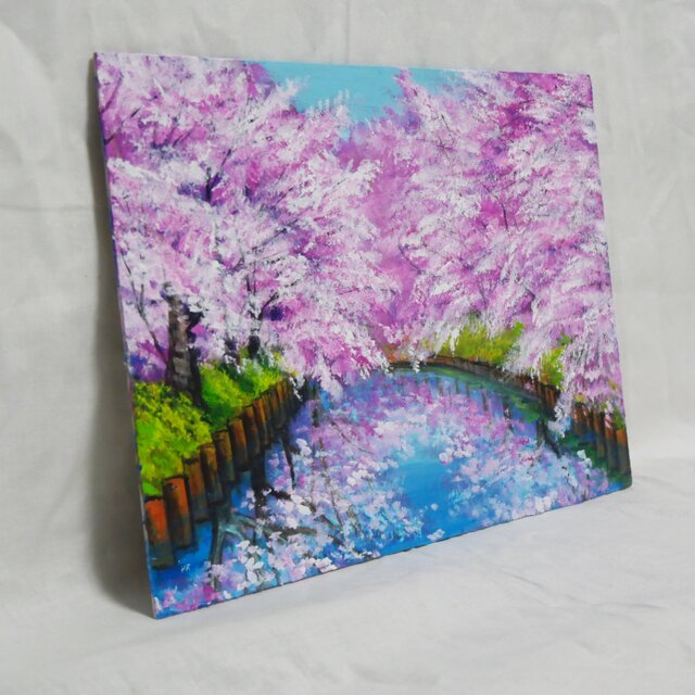 一点物 油絵 原画【春の目覚め ～水面に映る夢～】風景画 油彩画 青