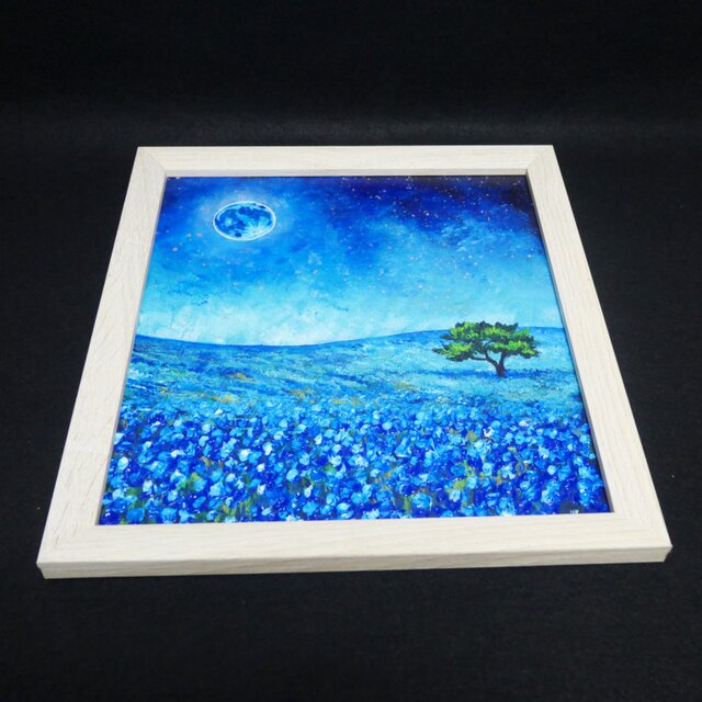 油彩画 原画【蒼に溶ける月夜】抽象画 青 油絵 絵画 モダン インテリア