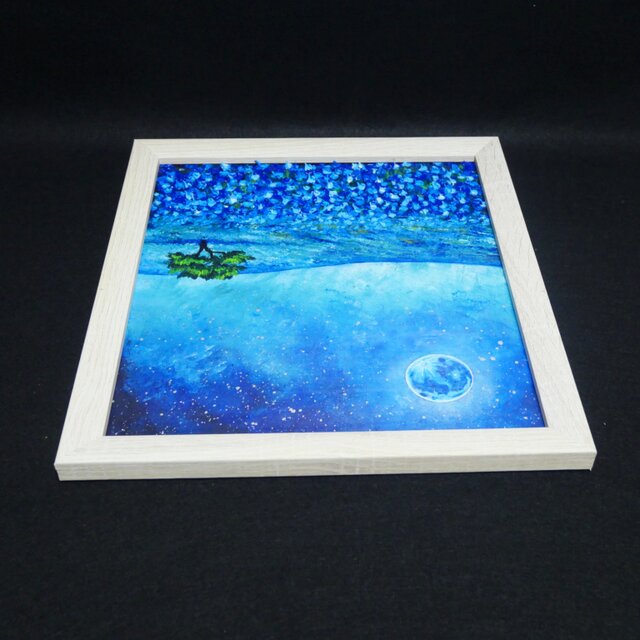 青と黒の宇宙の油彩画27cm25cm テクスチャーアート 抽象画 黒 青 海 光 星空 宇宙の通販 by Kyumi