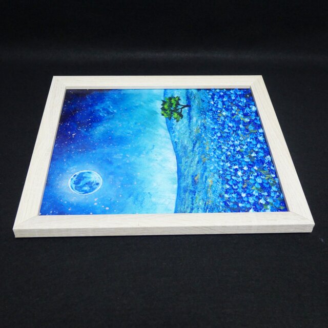青と黒の宇宙の油彩画27cm25cm 油彩画 原画【蒼に溶ける月夜】抽象画 青 油絵 絵画 モダン インテリア