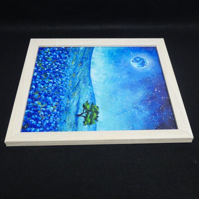 油彩画 原画【蒼に溶ける月夜】抽象画 青 油絵 絵画 モダン インテリア