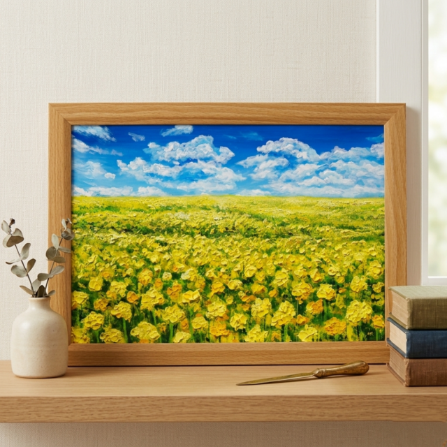 原画】幸せの黄色い絨毯 ｜ 菜の花の油絵 インテリア モダンアート