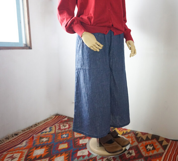 TSUMORI CHISATO ガウチョパンツ　デニム　L キュロット　ジーンズ デニム調プリント柄なキュロットガウチョパンツ（Wガーゼ） | iichi