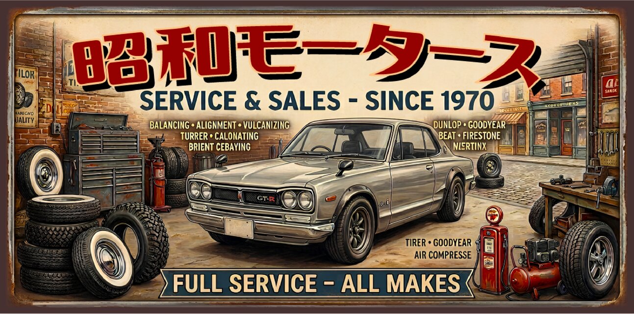 オーダー無料】カーショップ ガレージ 自動車 昭和レトロ スカイライン