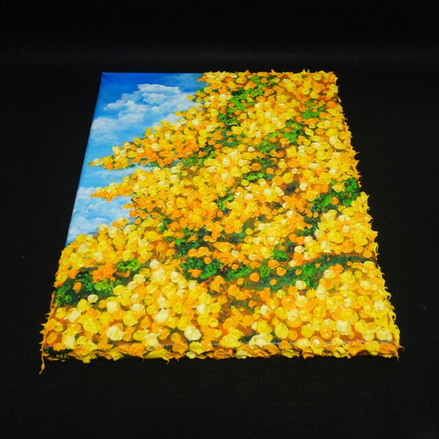 油絵 油彩 油彩画 絵 絵画 【ミモザ】F4号 F4号お部屋に春の光を。油絵【風とはずむミモザ】玄関やリビングを彩る