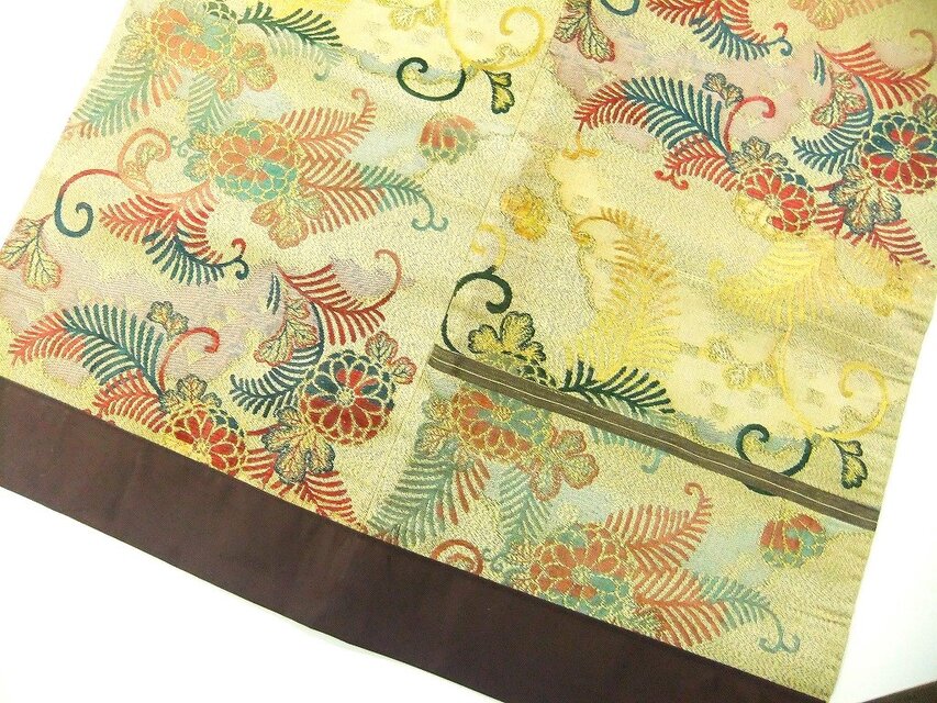 J-097】65×75cm和風マット/アンティーク帯リメイク/鶴唐草/敷物・ラグ